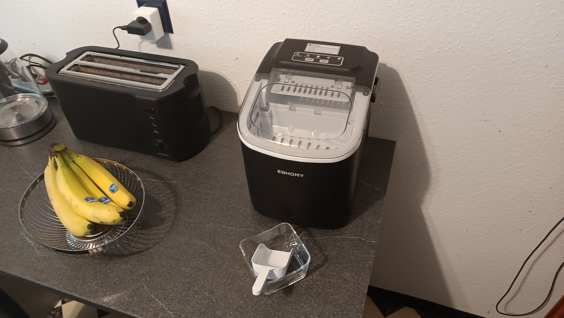 EUHOMY Eiswürfelmaschine Klein, 12KG Eiswürfelbereiter Ice Maker, 9 Würfel in 6 Minuten fertig