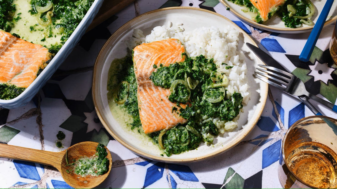 Rezept des Tages: Ofen-Lachs auf Spinat mit Reis