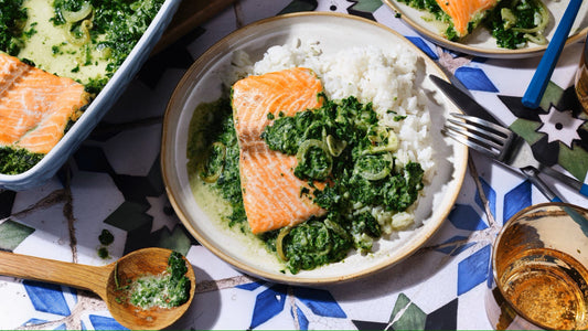 Rezept des Tages: Ofen-Lachs auf Spinat mit Reis