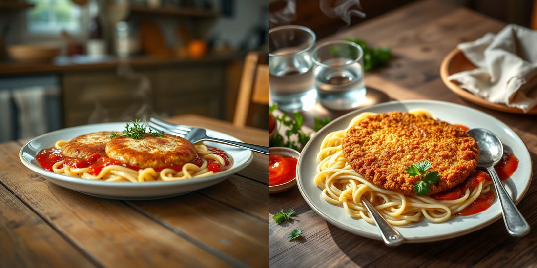 DDR Jägerschnitzel mit Nudeln und Tomatensoße