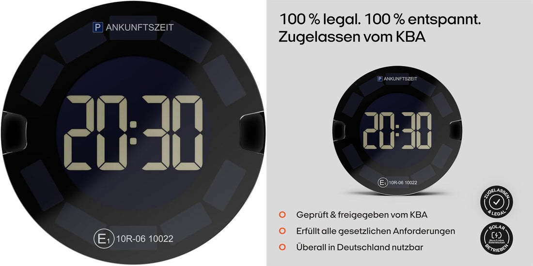 Automatische Digitale Parkscheibe Elektrisch - Solarbetriebene Parkuhr mit bis zu 5 Jahre längerer Batterielaufzeit